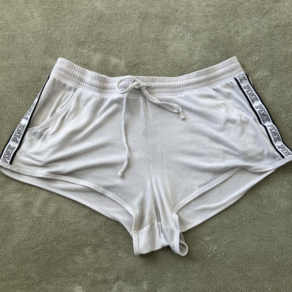 VTG Victorias Secret PINK Varsity Camo Booty Shorts Logo White Medium 2000's Y2K
